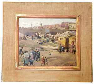 19th century french oil painting of gypsy encampment