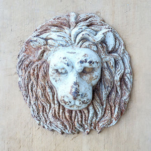 French, iron lion head Beautiful patina Old finish Dimensions: Height: 13 inches, Width: 12 inches, Depth: 3.5 inches