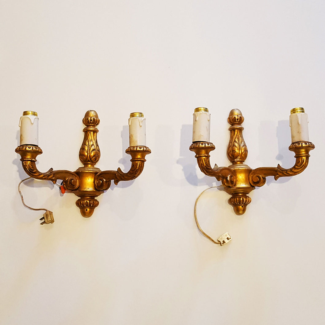 Pair of Gilt Wood Wall Sconces