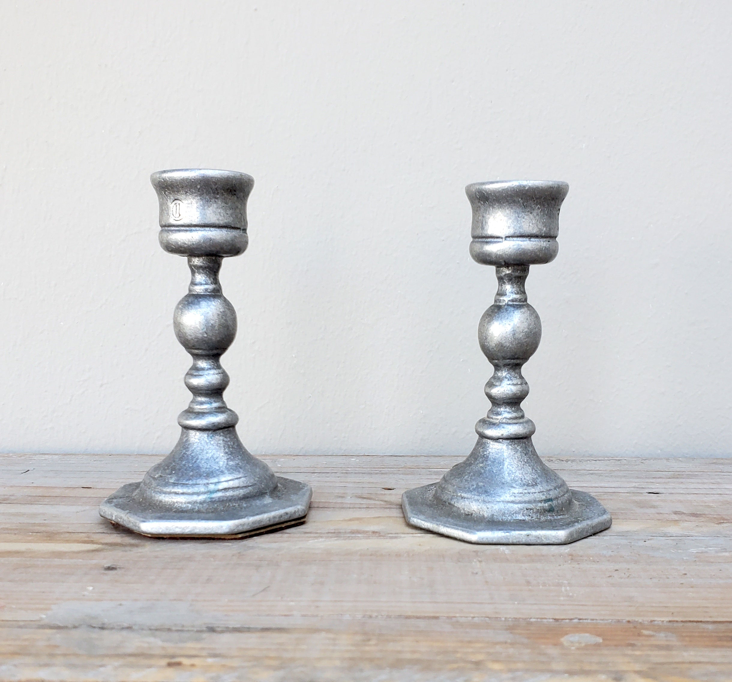 Antique Pewter Candlesticks, pair